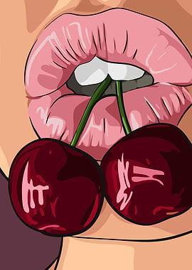 Lips with Cherries Digital Art