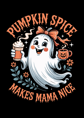 Cute Ghost with Pumpkin Spice Drinks