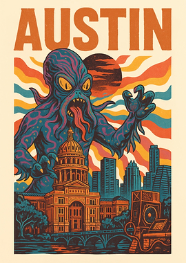 Austin Monster Cityscape - Kaiju Octopus Texas Capital