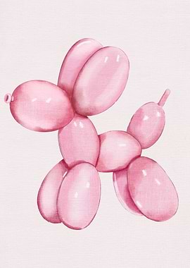 Pink Balloon Dog Watercolor Illustration