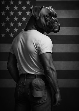 Boxer Dog with American Flag - 'Born in the USA' Boxer