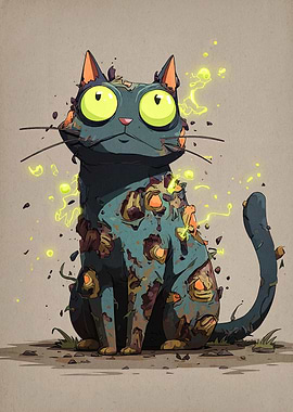 Cartoon Zombie Cat with Glowing Eyes