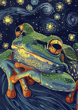 Frog in Starry Night Style