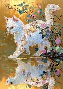 Elegant White Cat with Floral Accents