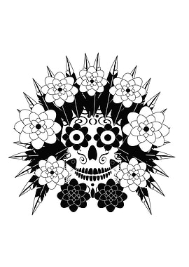 Black and White Floral Skull