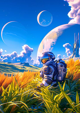 Wheat field astronaut landscape