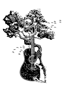Guitar Tree Black and White Art