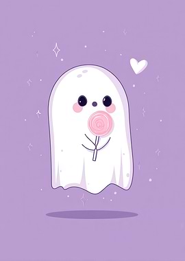 Cute Ghost with Lollipop Illustration
