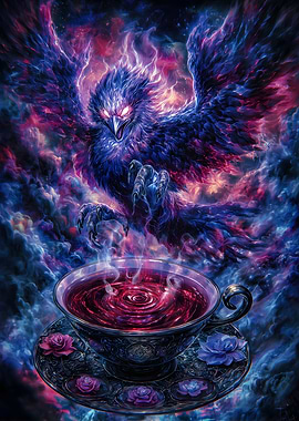 Phoenix and Tea Cup Fantasy Art