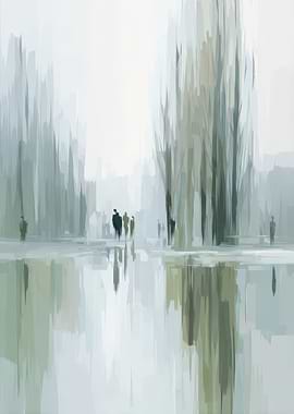 Abstract Cityscape with Figures and Reflections