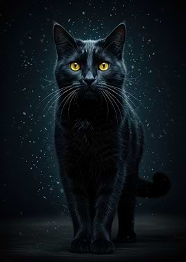 Elegant Black Cat Portrait with Yellow Eyes