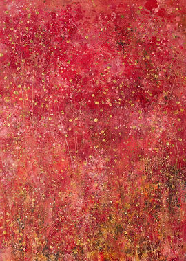Abstract Red and Gold Floral Painting