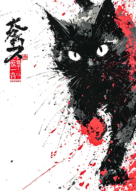 Black Cat with Red Splatters
