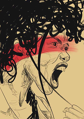 Screaming Woman Portrait with Red Stripe