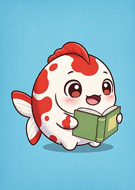 Cartoon Fish Reading Book