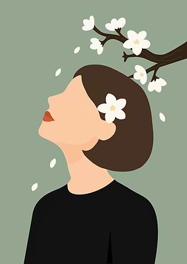 Woman with Cherry Blossoms Illustration