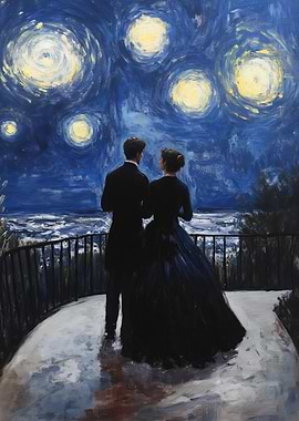 Couple under Starry Night Painting