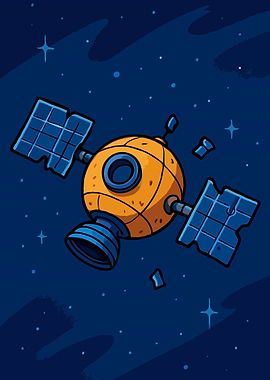 Cartoon Satellite in Space Art Illustration