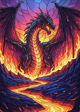 Fiery Dragon Stained Glass Art