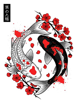 Yin Yang Koi Fish Sakura Art
