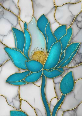 Teal Lotus with Gold Accents