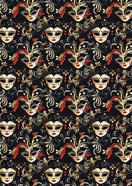 Venetian Mask Pattern on Dark Background