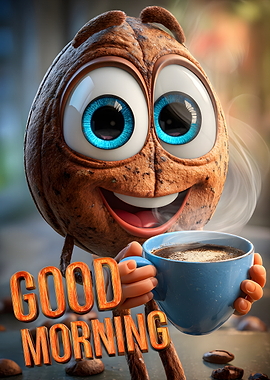 Coffee Bean Character Good Morning
