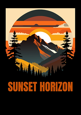 Sunset Horizon Mountain Landscape Illustration