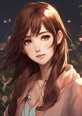Anime Girl Portrait with Brown Hair