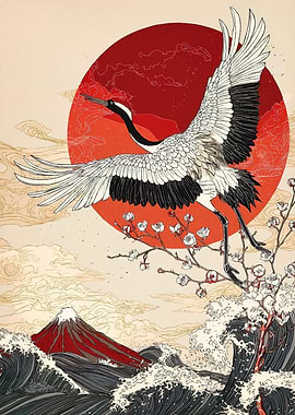 Japanese Crane Mount Fuji