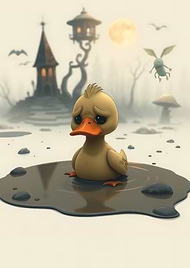 Sad Duckling in a Puddle