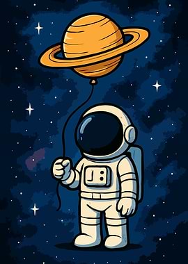 Astronaut with Saturn Balloon in Space illustration