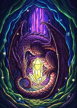 Dragon with Crystal in Cave