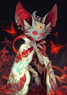 Elegant Bat Creature Red Butterflies