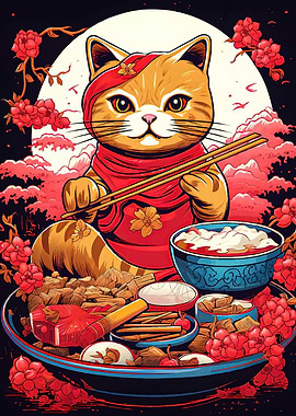 Cat Chopsticks Asian Food