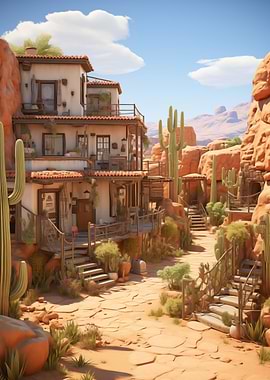 Desert Town with Adobe Buildings