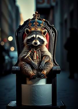 Raccoon King on Toilet Paper Throne