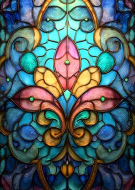 Colorful Stained Glass Floral Pattern