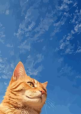 Ginger Cat Gazing at Blue Sky