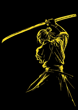 Samurai with Katana in Yellow
