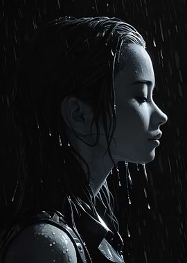Woman in Rain, Profile View