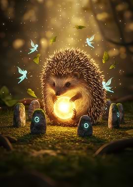 Enchanted Hedgehog with Glowing Orb
