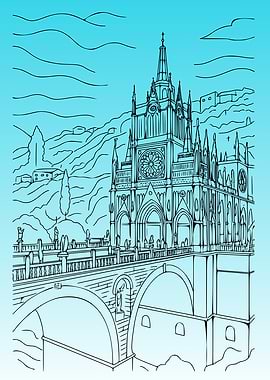 Cathedral on Bridge Illustration