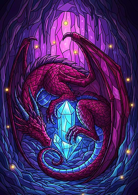 Dragon and Crystal Cave Illustration