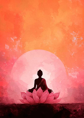 Buddha on Lotus Flower Silhouette Art
