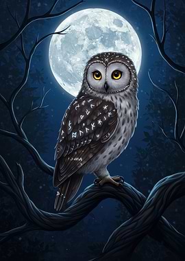 Mystical Owl Perched Under Moonlight