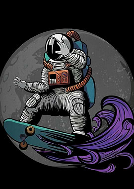 Astronaut skateboarding space