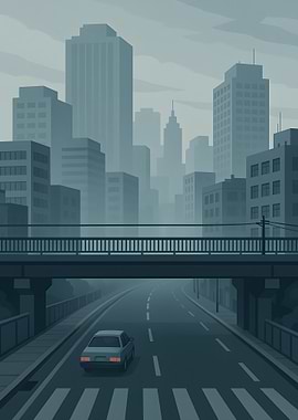 Cityscape with Car and Overpass