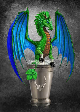 Green Mint Julep Dragon in Silver Cup