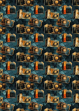 Vintage Camera Pattern on Dark Background